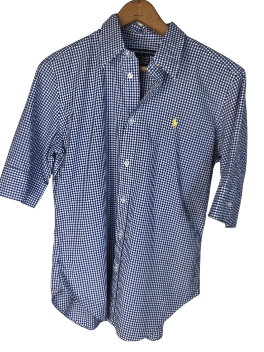 Ralph Lauren Sport Blue White Check Button-Down Shirt Size 12 Cotton
